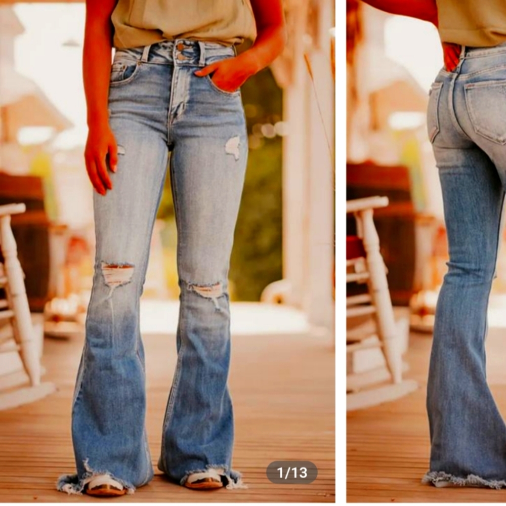 Flamingo Stonewashed ripped knee flare jeans